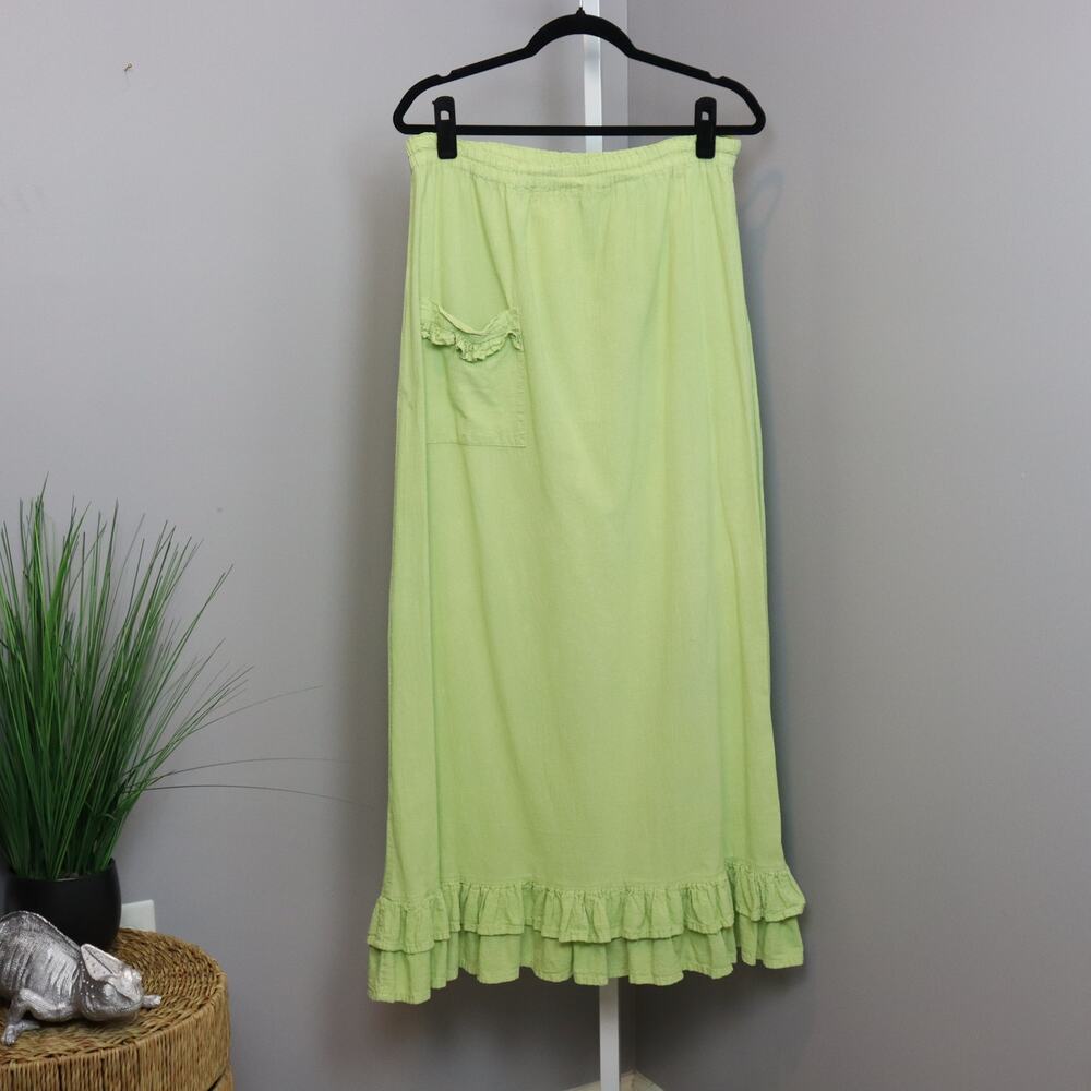 Maria de Guadalajara Vintage Green Cotton Boho Skirt One Size‎ Mexico